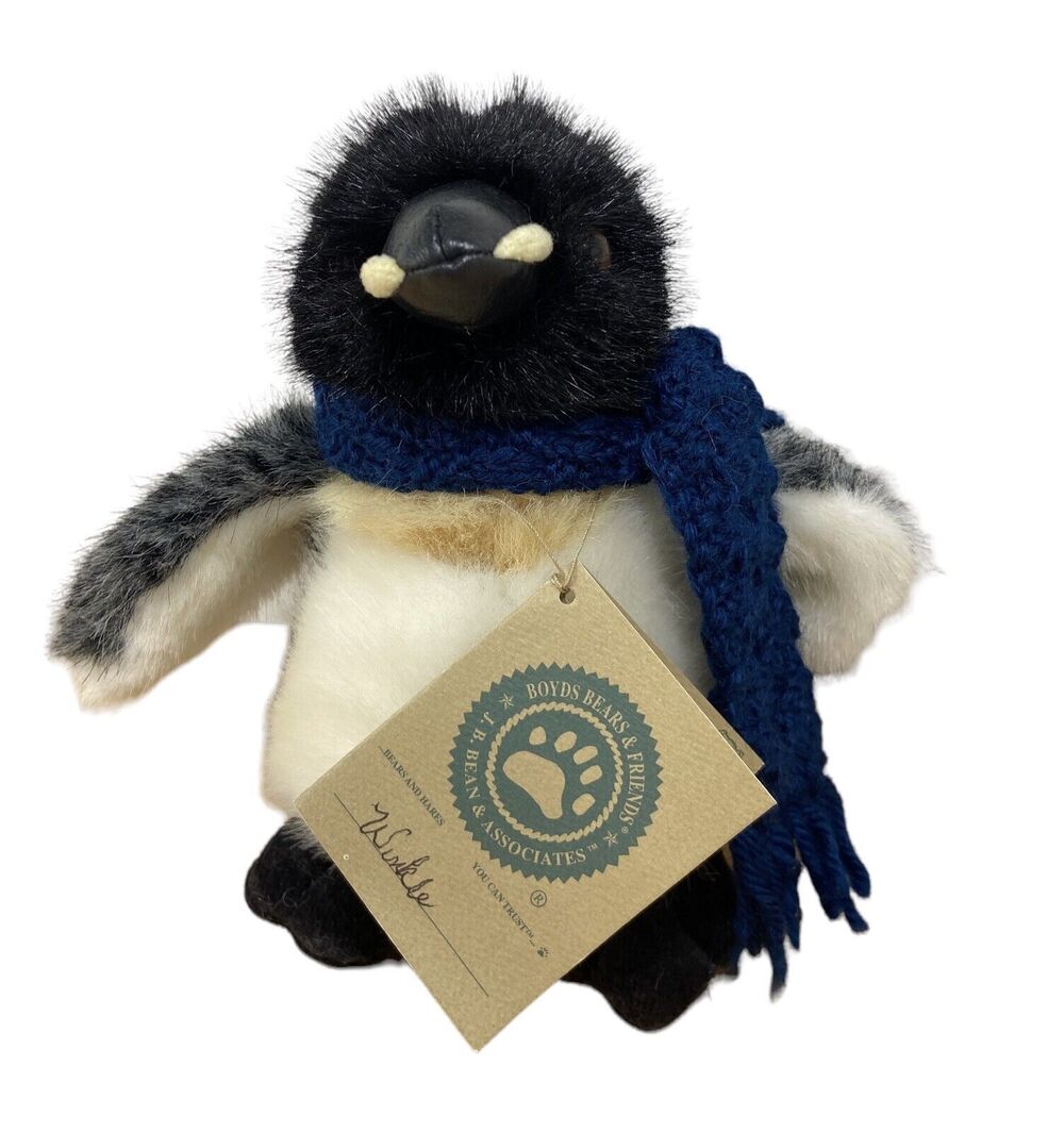Vintage Boyds Bear Plush Winkle Penguin With Blue Knit Scarf 7 in Stuffed Animal
